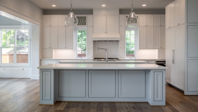 Custom design kitchen layout with a double island. 