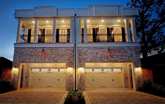 exterior two story townhome double car garage in the heights houston