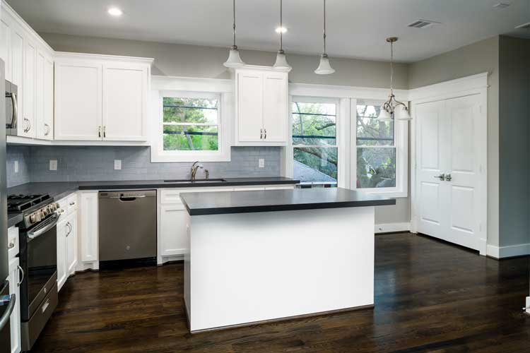 Full kitchen for auxiliary dwelling unit garage apartment in Houston, Texas