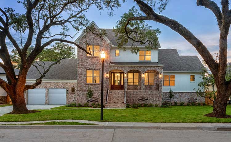 Custom home southwest of downtown Houston, Texas, with brick exterior