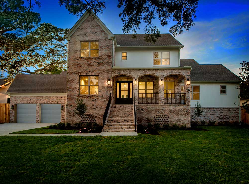 Custom home southwest of downtown Houston, Texas, with brick exterior