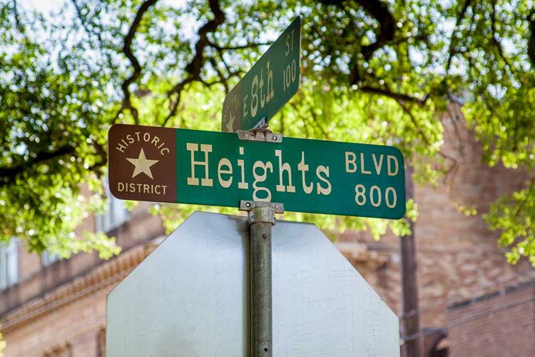 Houston Heights historic district cross street sign for Heights Blvd and 8th Street