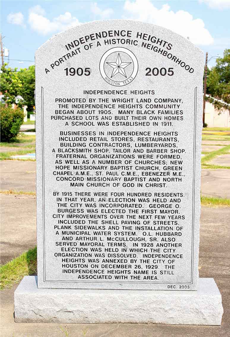 Independence Heights historical marker. "A portrait of a historic neighborhood, 1905 - 2005"
