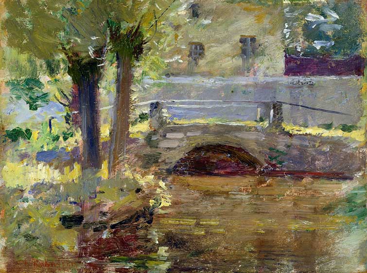 The Bridge at Giverny oil painting by Theodore Robinson, 1891, on display at Houston's Museum of Fine Arts
